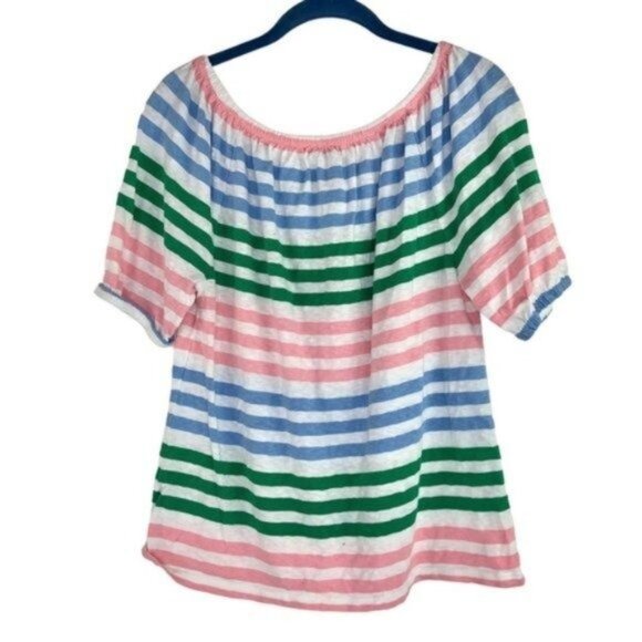 Talbots Striped Pastel Top Spring Colors Wideneck - Picture 6 of 7